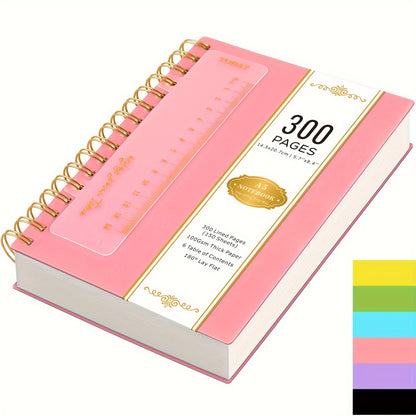 [Hardcover Notebook] Lined Spiral Journal Notebook, A5 College Ruled Thick Journals, 300 Pages Hardcover Notebook for Women Men, PVC Waterproof Cover Note Pad for Office School, 100GSM Paper, 5.7'' X 8.4'', Back to School