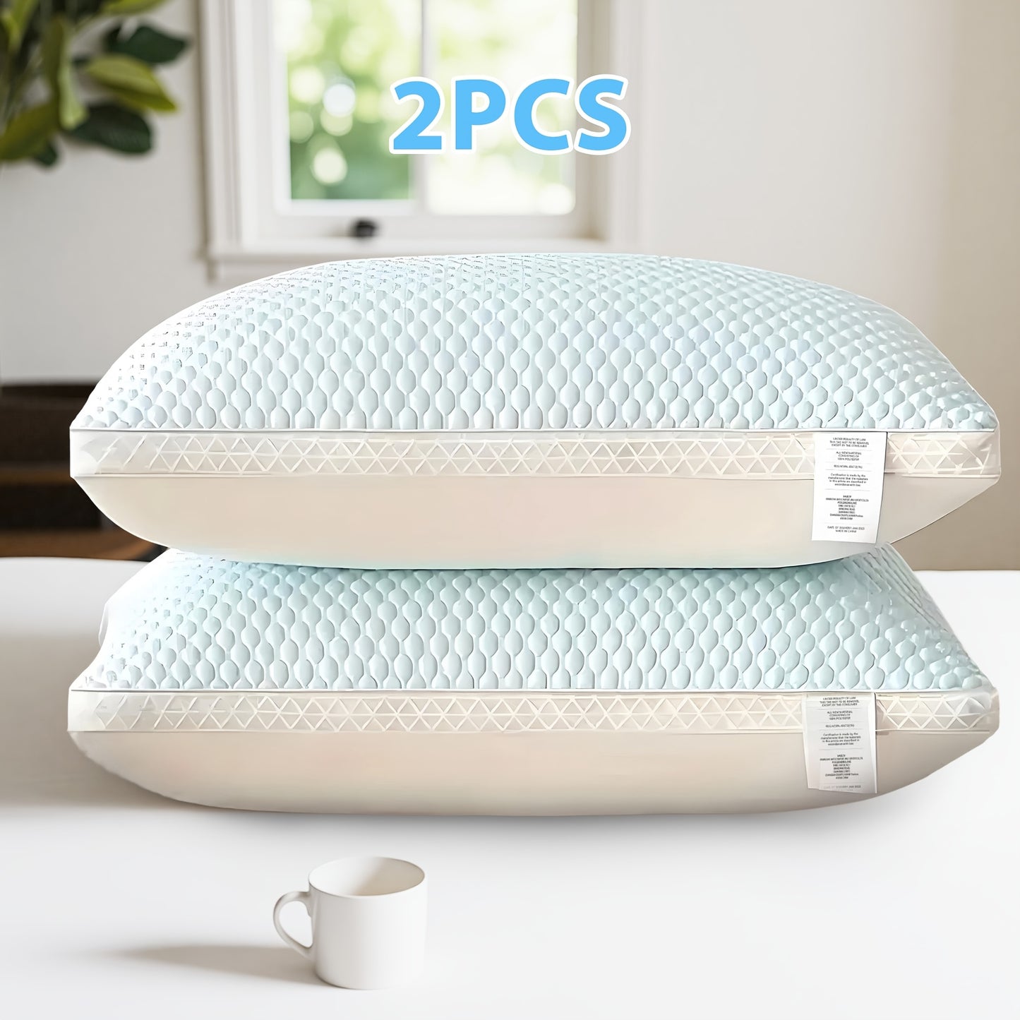 2-Pack Cooling Bed Pillows, Non-Collapsing Soft Support with Neck Support, Breathable & Machine Washable, Bed Pillows for Back & Side Sleepers