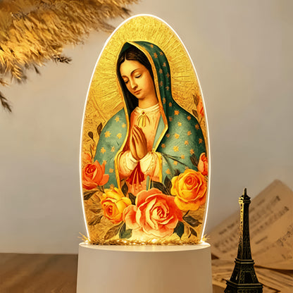 1 Guadalupe Prayer Light with Warm White Light Source And Switch Control Function, Suitable for Christian Home Decoration, Used for Baptism, Worship, Creating Spiritual Atmosphere, New Home Gifts, And Prayer Room Decoration