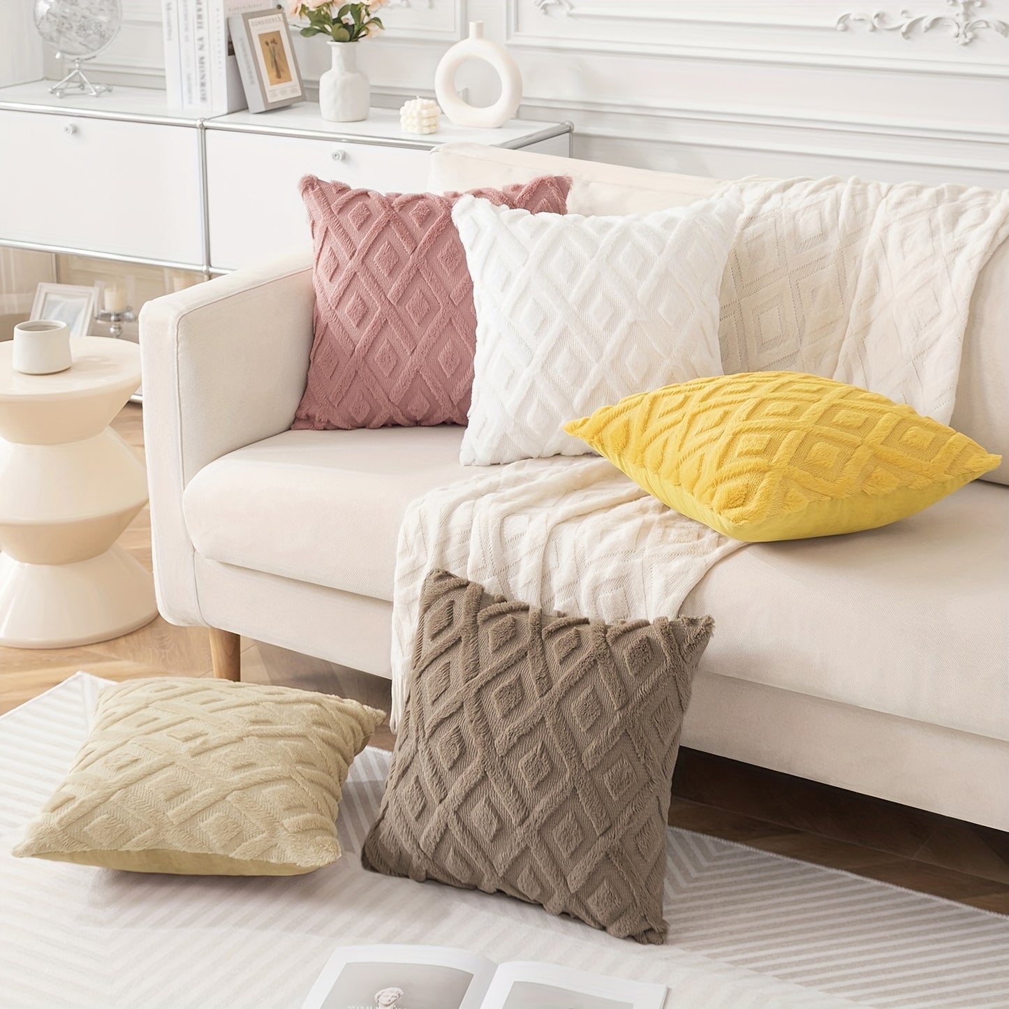 4pcs Throw Pillow Covers 18x18 Inch Boho Decorative Pillow Covers Soft Plush Luxury Short Faux Wool Cushion Covers Couch Sofa Pillow Covers For Living Room