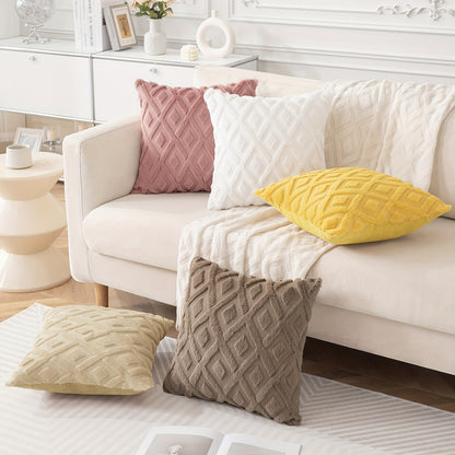 4pcs Throw Pillow Covers 18x18 Inch Boho Decorative Pillow Covers Soft Plush Luxury Short Faux Wool Cushion Covers Couch Sofa Pillow Covers For Living Room