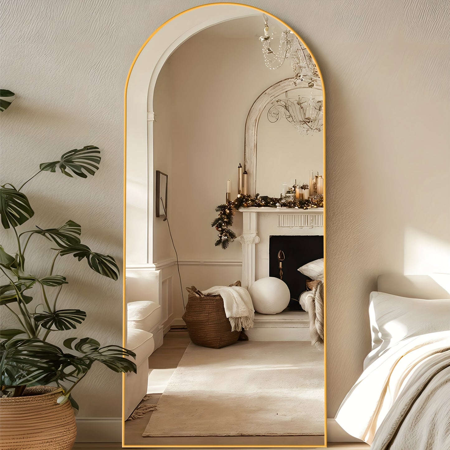 Full Length Mirror Arched Floor Mirror with Stand - Freestanding & Wall Mount Full Body Mirror for Bedroom, Living Room & Cloakroom, Available in 59"x18", 64"x21", 68"x26", Elegant Home Decor
