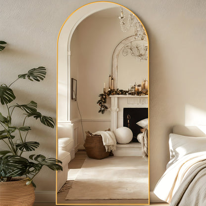 Full Length Mirror Arched Floor Mirror with Stand - Freestanding & Wall Mount Full Body Mirror for Bedroom, Living Room & Cloakroom, Available in 59"x18", 64"x21", 68"x26", Elegant Home Decor