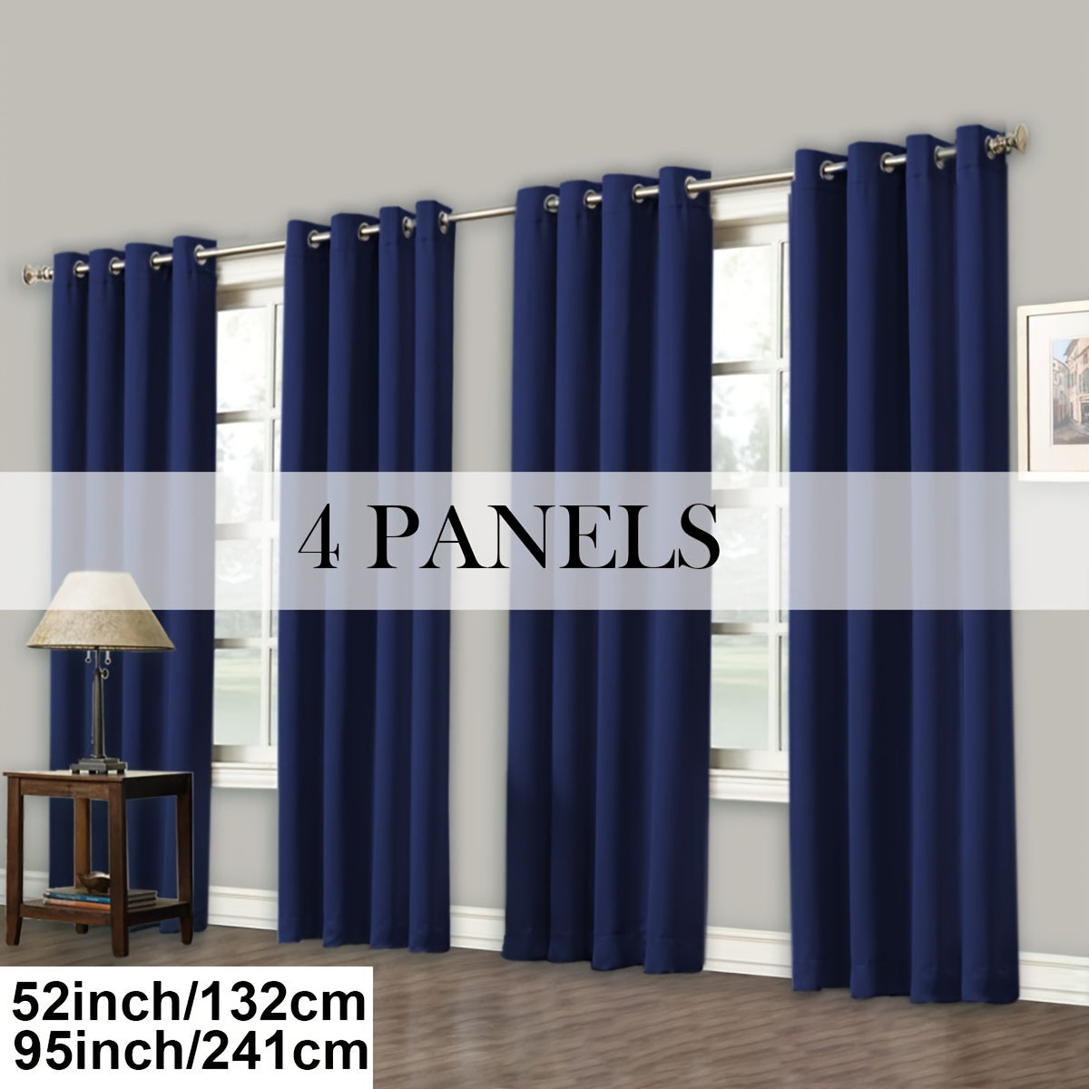 4 Panels Blackout Curtains Grommet Room Darkening Sun Blocked Curtains for Living Room, Bedroom, Set of 4 Panels