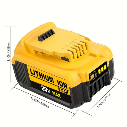 20V 8.0Ah Lithium-Ion Replacement Battery for DeWalt 20V MAX Compatible with DCB200 DCB201 DCB203 DCB206 DCB210 FlexVolt Technology High Capacity for DeWalt Cordless Tools 1 & 2 Pack