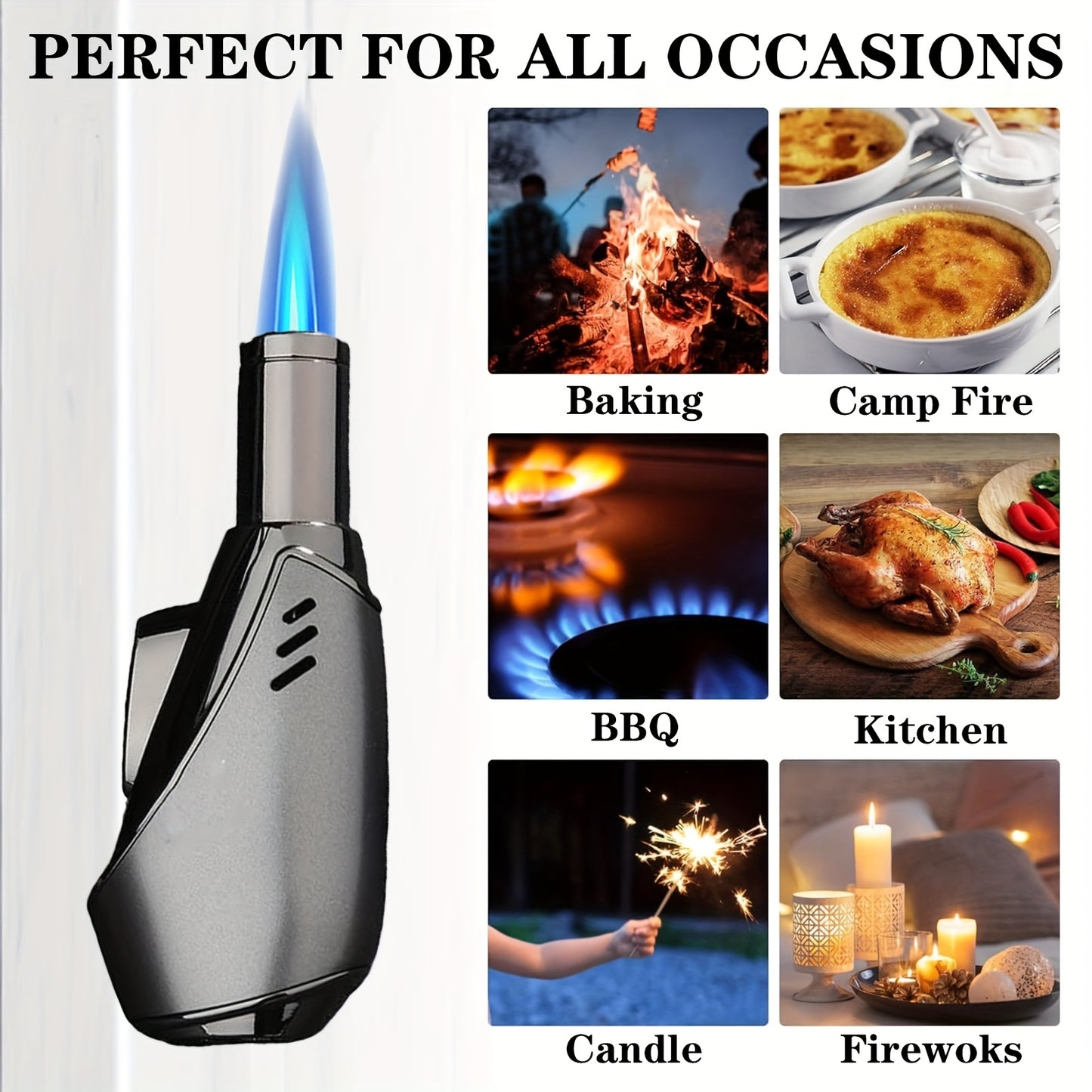 New Spray Gun Spray Butane Windproof Direct Spray Blue Flame Lighter, Flame Adjustment with Safety Lock for Cyclic Inflation, Suitable for Outdoor Barbecue, Cooking, Welding, Candles, Sawdust, Charcoal (gas Free), Best for Christmas, Perfect for Thanksgiv