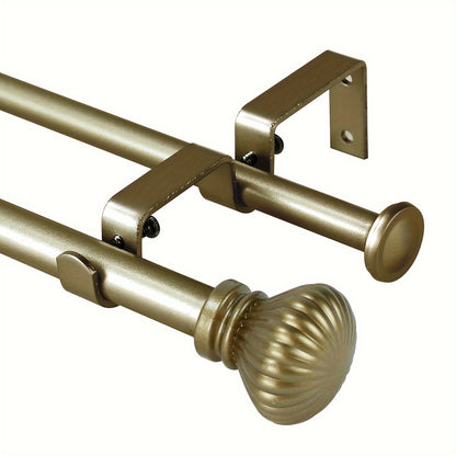 Adjustable Double Curtain Rods Featuring Fluted Ball Finials, Designed for Windows with a Front Diameter of 5/8 Inches And a Back Diameter of 1/2 Inches, Available in Sizes 28"-48", 48"-84", And 84"-120"