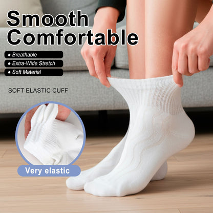 12 Pairs Diabetic Ankle Socks for Men & Women - Ultra Comfort Cotton Ankle Socks, Extra Cushioned Sole, Non-Binding Top And Seamless Toe (Black/White)