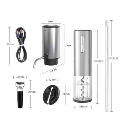 Electric Wine Opener Set - Automatic Rechargeable Corkscrew for Wine Bottles with Foil Cutter, Wine Aerator & Vacuum Stopper