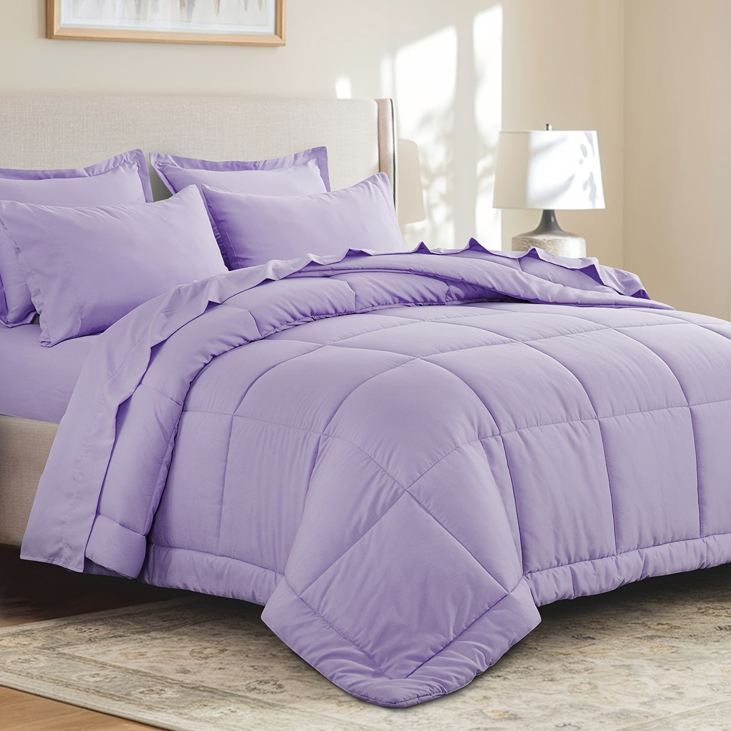 7pcs Comforter Set-Luxury Soft Fluffy Bedding With 1 Comforter, 1 Fitted Sheet, 1 Flat Sheet, And 4 Pillowcases & Pillow Cover-All Season Quilte Set Queen, Hypoallergenic, Breathable, Easy Care, Valentine'S Day Bed In A Bag, Gifts For Her