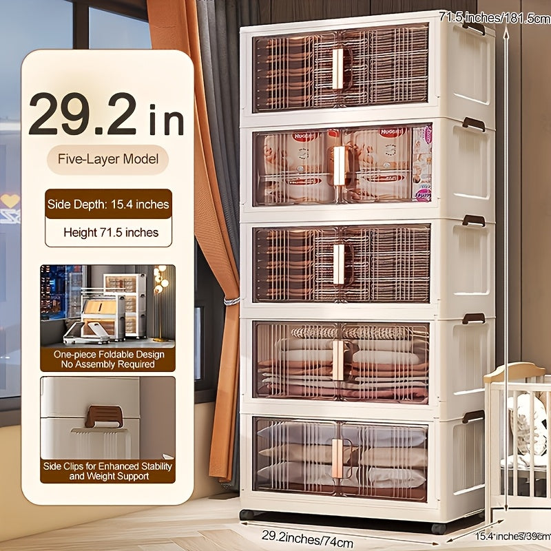 29.2In Folding Storage Cabinet, 3/4/5-Tier Extra Large Plastic Storage Bins with Lids, Foldable Stackable Storage Organizer with Wheels for Home, Office, Kitchen, Bathroom And Garage