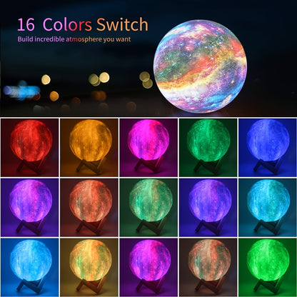 Moon Lamp Night Light Galaxy Lamp 16 Colors 3D Star Moon Lamp with Wooden Stand, Remote Control USB Plug-in Perfect Birthday Gift for Lovers Men And Women (5.9 Inches)
