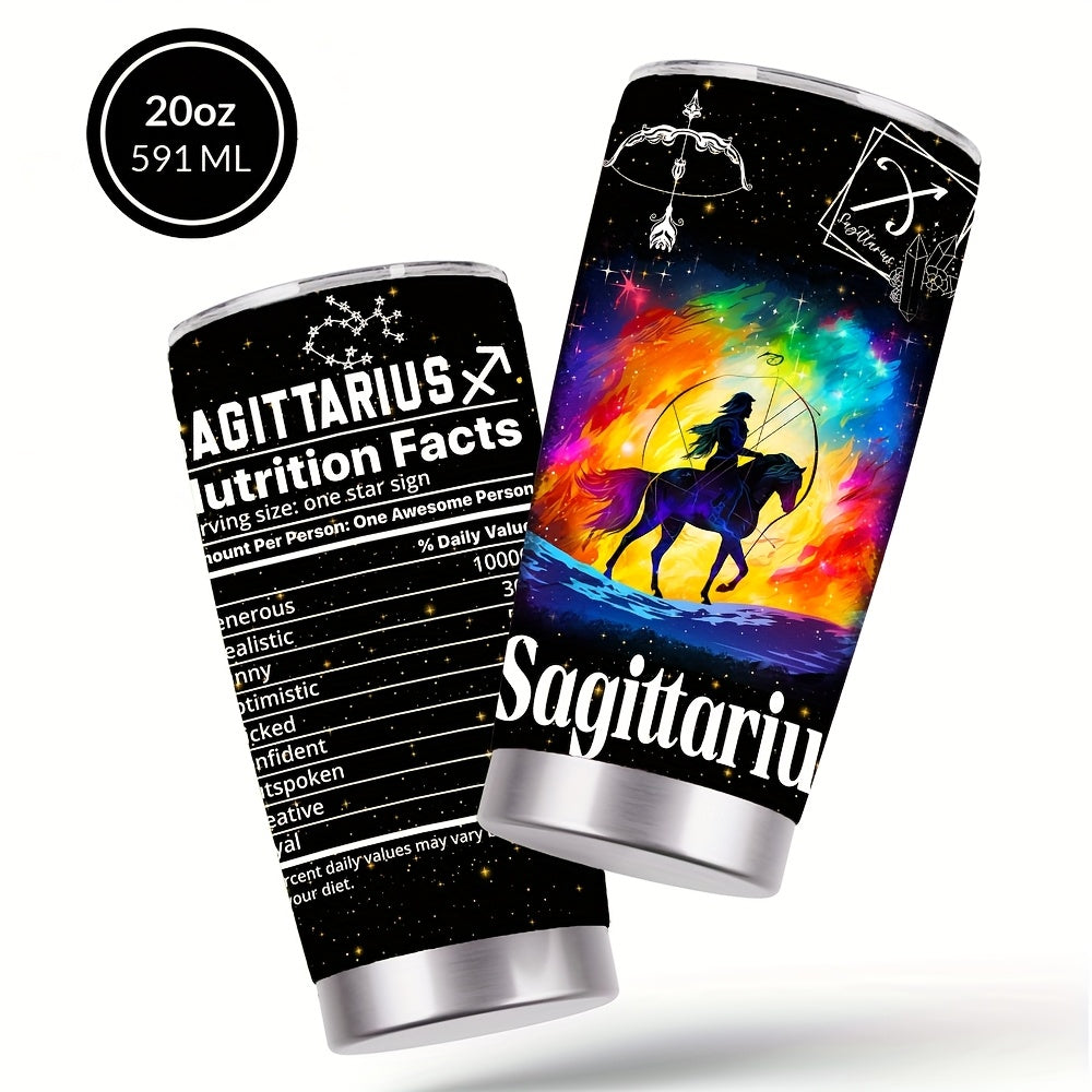Zodiac Sign Design Coffee Mug, 304 Stainless Steel Insulated Tumbler With Lid & Straw, Beverage Container Or Travel Cup For Hot & Cold Drinks, 20oz Camping Drinkware, Ideal Gift For Men, Women, Birthday, Holiday, Parties, Thanksgiving Day, Christmas