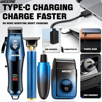 WEEME Enjoy The Game! • Passionate Ball Game • 2/4pcs Hair Clipper Set • Men's Electric Shaver • Nose Hair Trimmer • Razor • DIY Haircut Kit with Barber Accessories • Rechargeable Grooming Set • Gift for Husband Or Dad