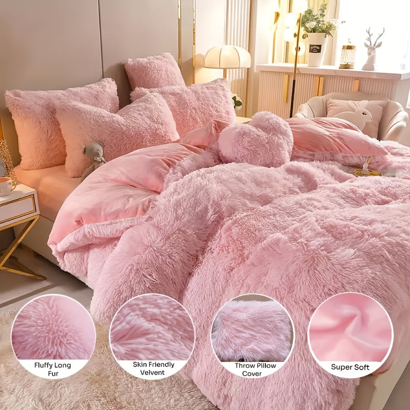 4pcs Autumn And Winter Soft Warm Fluffy Bedding Set Comforter Set(Duvet Cover with Pillowcases), Ideal for Cozy Comfort(QUEEN, KING SIZE) | NO Quilt