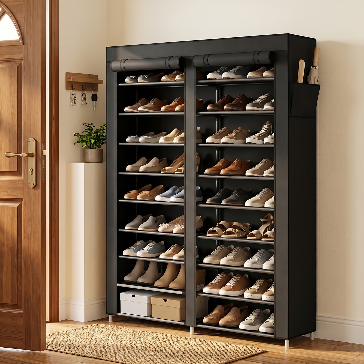 7/9-Layer Shoe Rack Organizer, Shoe Rack, Shoe Cabinet, Shoe Storage Box, Double-Row Shoe Rack Dust Cover Non-Woven Fabric, Space-Saving, Large Capacity, Easy Assembly, Portable Shoe Cabinet. Home And Dormitory Storage, Can Hold 42 Pairs of Shoes
