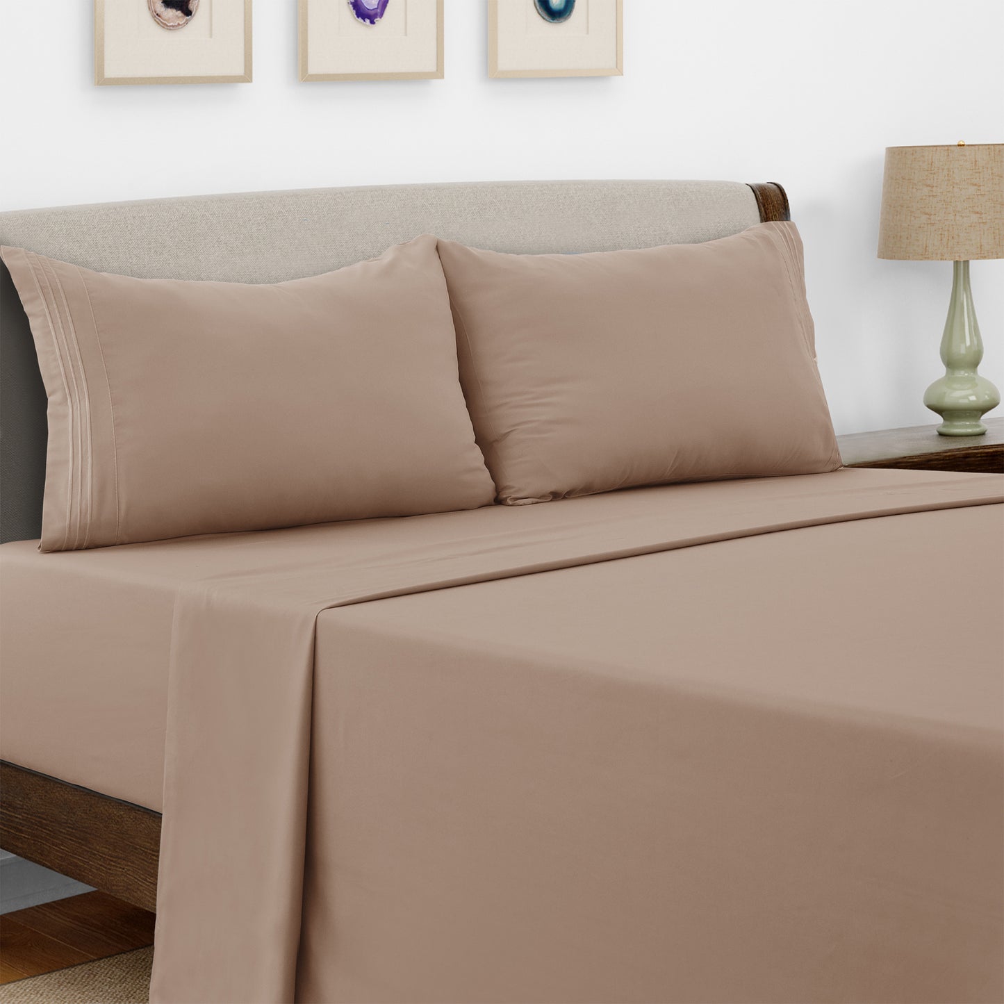 Lux Decor 4 Pieces Solid Bed Sheets - Stylish Comfy Bedding Set - Hotel Luxury Skin Friendly Cooling Sheets & Embroidered Pillowcases Without Filler - Classic Collection With 16 Inches Deep Pocket - Brushed 100% polyester- Shrinkage & Fade Resistant