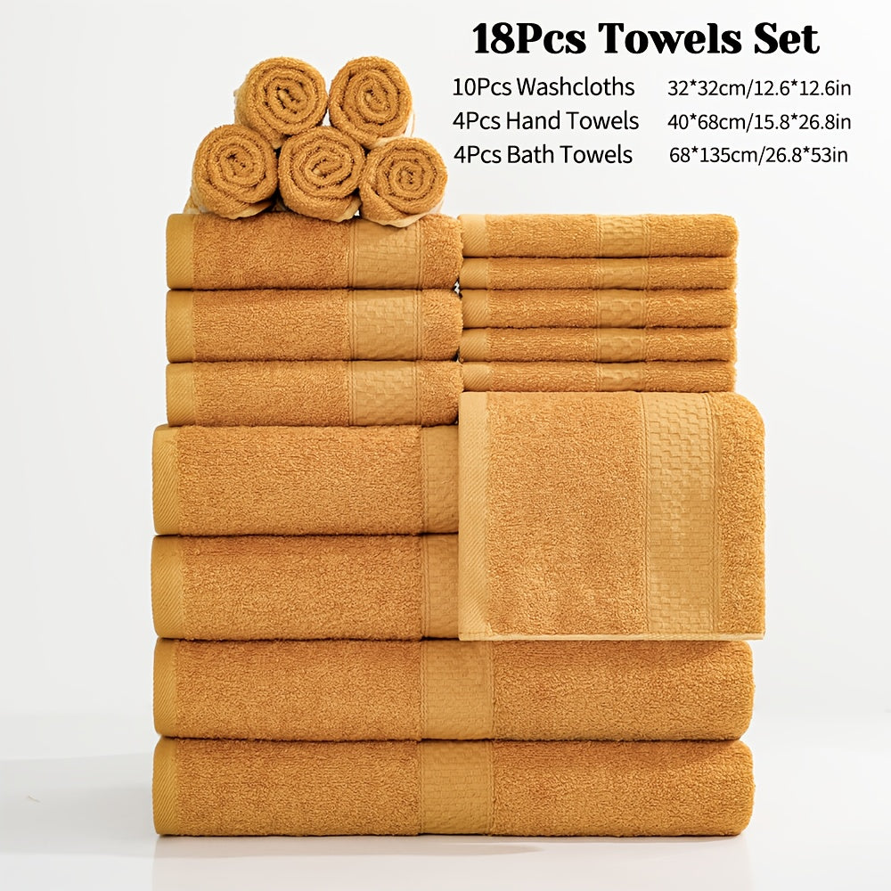 18/16/12pcs Bath Towel Set/12pcs Hand Towels Set, 450GSM, Solid Color Cotton Blended Towels, New Fall Spring Collection, Absorbent, Soft And Comfortable, Bathroom Supplies, Towels for Travel, Shower And Hotel