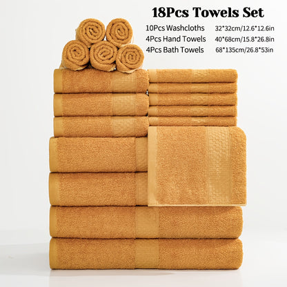 18/16/12pcs Bath Towel Set/12pcs Hand Towels Set, 450GSM, Solid Color Cotton Blended Towels, New Fall Spring Collection, Absorbent, Soft And Comfortable, Bathroom Supplies, Towels for Travel, Shower And Hotel