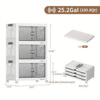 Collapsible Storage Bin with Lid – Foldable Storage Cabinet 2/3/4/5 Layer 48QT Plastic Organizer | Freestanding Storage Rack for Home, Living Room, Kitchen & Bathroom | Snack & Box Storage Container