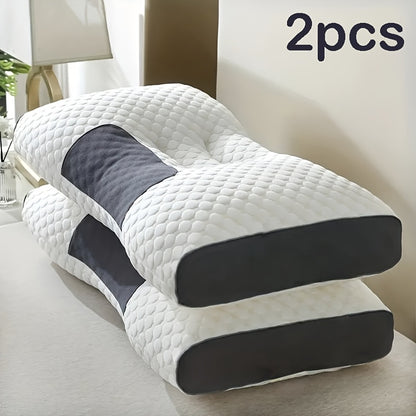 2pcs Massage Neck Pillows Adjustable Ergonomic Orthopedic Contour Support, High-Quality Pillow Core With Removable Zippered Cover, All-Season Sleeping Comfort, Neck And Shoulder Massager, Modern Pillow Design, Breathable Fabric