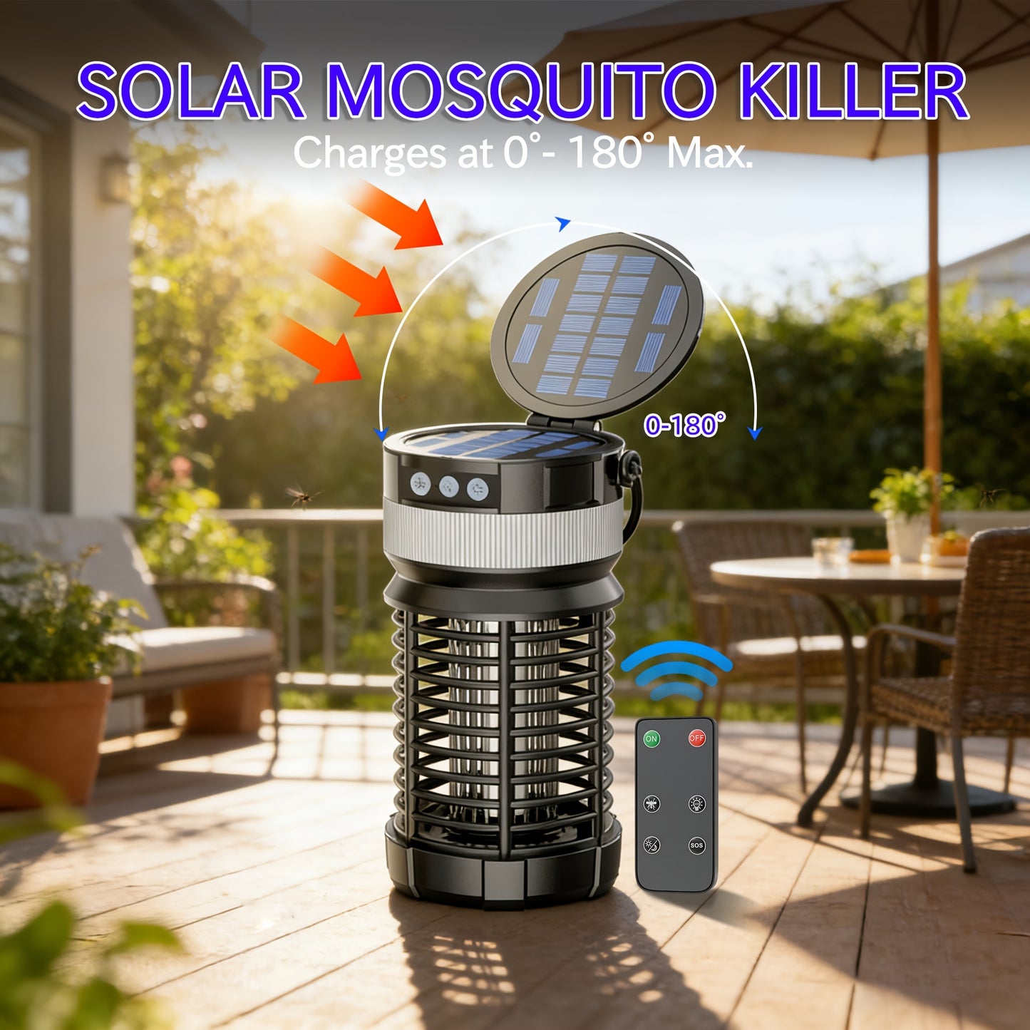 Dual Solar Bug Zapper Outdoor, Mosquito Zapper, Electric Fly Zapper, Mosquito Killer, Flying Insects Zapper, 4000mAh Rechargeable & UV Light Attract, Remote Control, Night Light Mode, For Indoor Outdoor Patio, Mosquito Fly Gnat Fly Trap