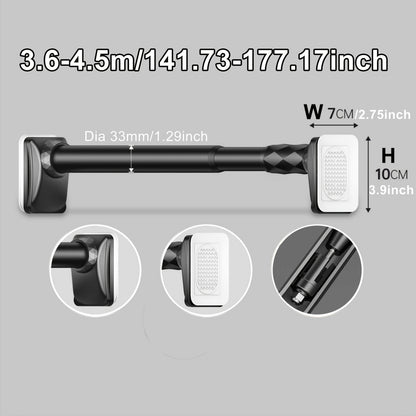 15.75inch - 196.85inch No Drilling Curtain Rail 33Mm Diameter Telescopic Shower Curtain Rod, Extendable Telescopic Rod, Long Adjustable Curtain Rod for Large Windows