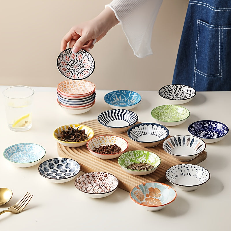 Bohemian-style Ceramic Seasoning Snack Dish Set - Random Colors - Small Dish, Multi-functional Dipping And Seasoning Plate, Suitable for Soy Sauce, Vinegar, Spices - Perfect for Families, Kitchens, Restaurants, Sushi Bars, Parties