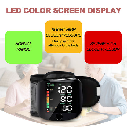 Wrist Blood Pressure Monitor with LCD Display, Adjustable Cuff and Pulse Rate Detection, Large Screen Portable Digital Blood Pressure Machine, Supports One-button Operation.