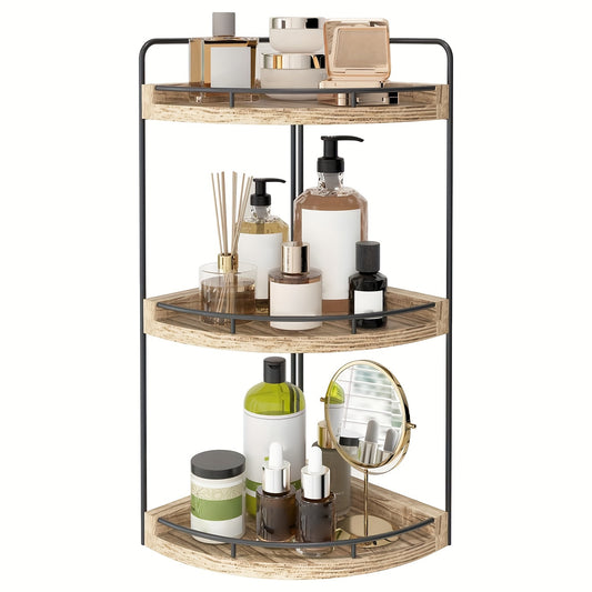 1pc 3-Layer Rustic Corner Countertop Storage Rack, 16.93inch Height Wooden Vanity Organizer, Space-Saving Tray In Light Brown, Multifunctional Holder for Bathroom, Kitchen, Bedroom, Holiday Daily Decoration