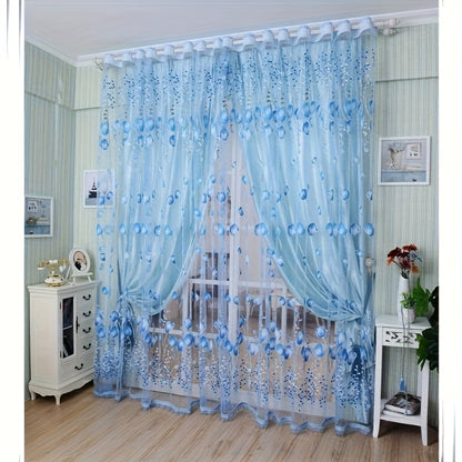 2 Panels Set Tulip Curtains For Living Room 79 Inch Length Elegant Spring Flower Printed Window Curtain Sheer Curtains Chiffon Drapes For Living Room, Bedroom, Balcony - Rod Pocket Top