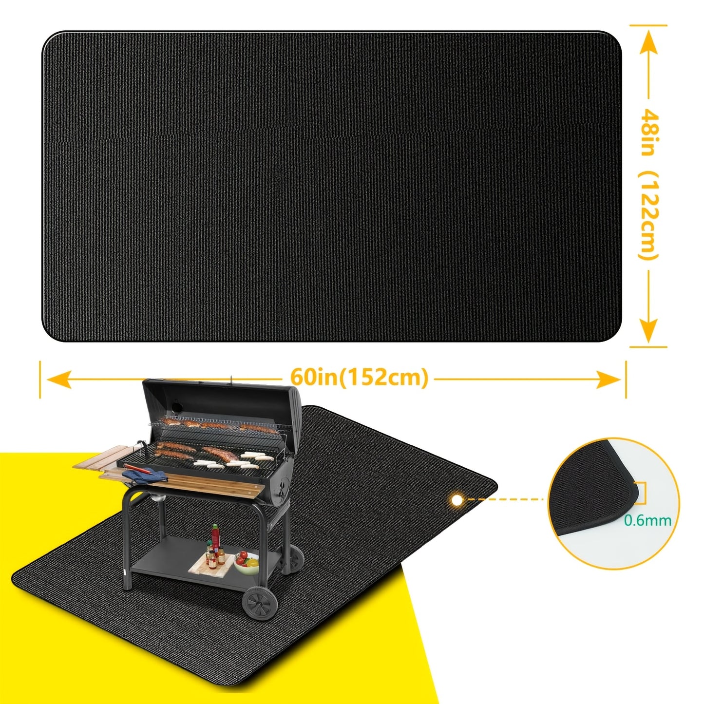 Oversized Grill Mat Measuring 76X51/60X48/72X39 Inches, Suitable for Outdoor Grilling. This Double-Sided Fire-Resistant Pad Is Ideal for Indoor Fireplaces And Fire Pits, Providing an Oil-Resistant And Waterproof Barrier for Decks And Patios
