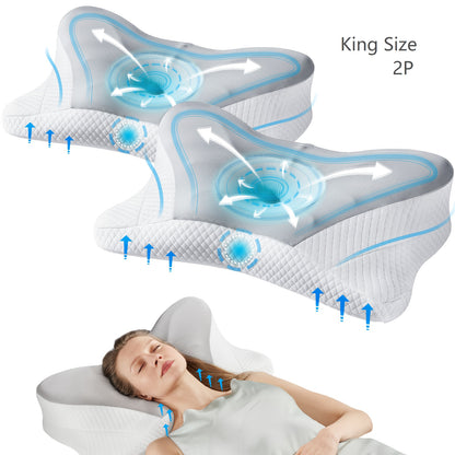 Cervical Neck Pillow, Ergonomic Contour Neck Pillows, Memory Foam Orthopedic Bed Pillow For Side Back Stomach Sleeper, Neck Pillow With Cooling Pillowcase