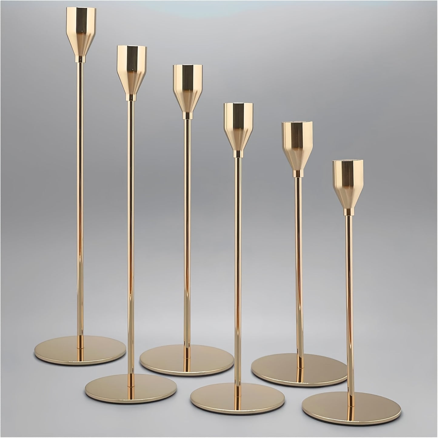Collection of 6 Pink And Golden Candlestick Holders, Ideal for Taper Candles. These Decorative Candle Holders Are Perfect for Home Decoration, Weddings, Dining Events, Parties, And Anniversaries (Candles Not Included)