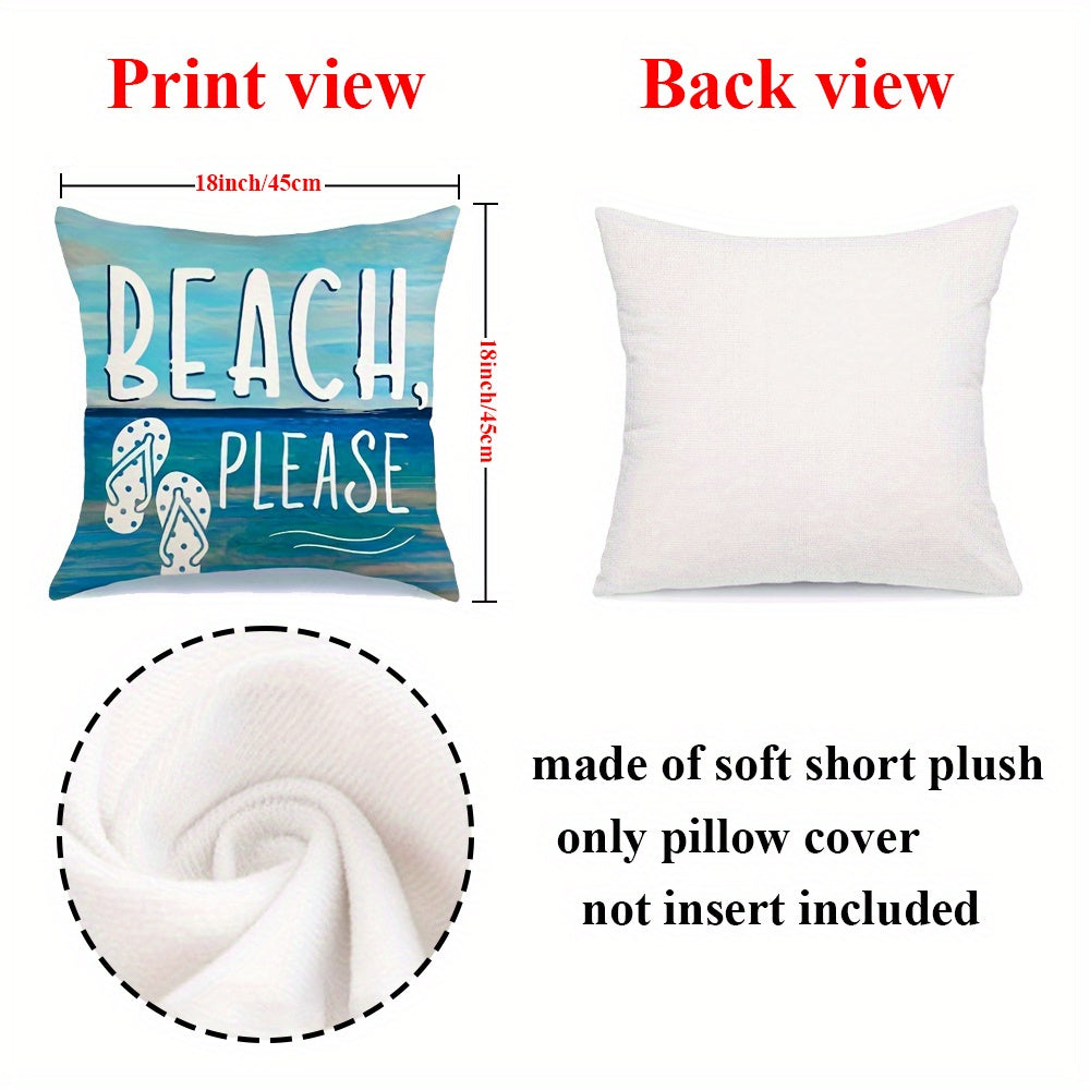 4pcs Set, Summer Ocean Beach Style Pillowcase, 18 Inches, Marine Life Shells Starfish Seahorse Turtle Coastal Outdoor Decorative Pillowcase