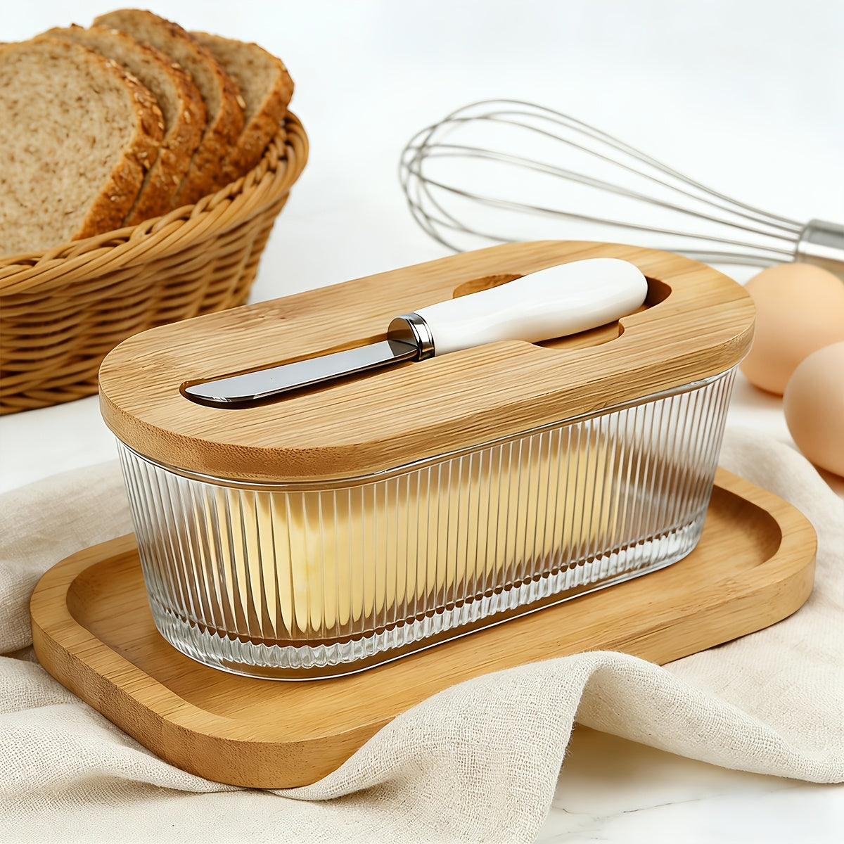 Glass Butter Dish with Airtight Sealed Lid - Preserves Butter Freshness, Butter Keeper for Countertop & Refrigerator Door Storage, Hygienic Butter Tray Suitable for The Fridge - Covered Butter Dishes with Lid