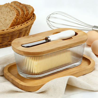 Glass Butter Dish with Airtight Sealed Lid - Preserves Butter Freshness, Butter Keeper for Countertop & Refrigerator Door Storage, Hygienic Butter Tray Suitable for The Fridge - Covered Butter Dishes with Lid