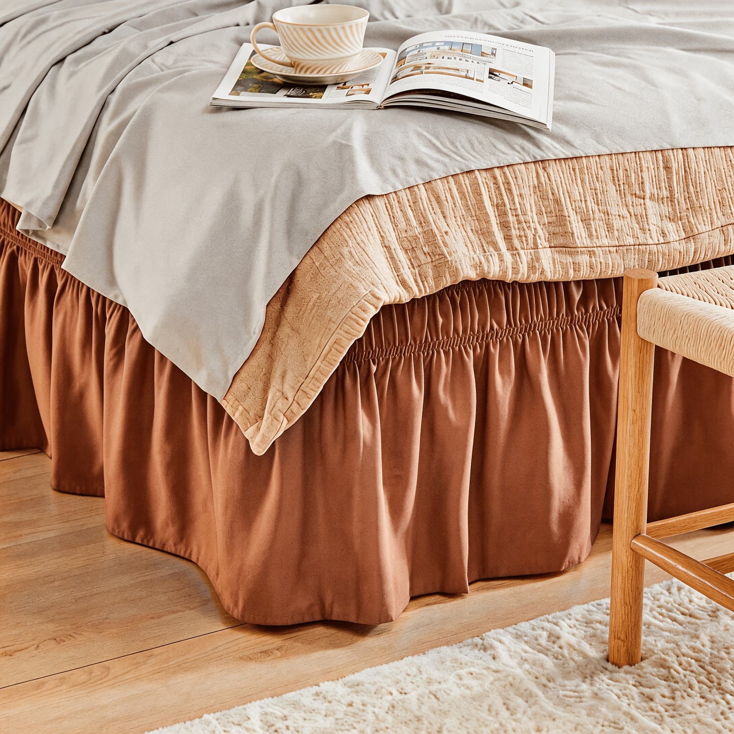 NICELEAF Elastic Bed Ruffle, Easy Wrap Around Ruffle, Microfiber Bed Skirt With Adjustable Elastic Belt 15 Inch Tailored Drop, Hotel Quality Bedskirt, Fade Resistant, Easy Fit, Machine Washable