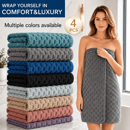 Oversized Bath Towel Set 800GSM 32x64 Inch Extra Large Microfiber - Ultra Soft Quick Dry Striped Spa Grade | Single or 4pcs Random Color | Beige White Light Blue Dark Gray | Modern Coastal Home Gift