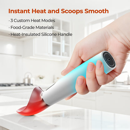 Heated Ice Cream Scoop, Electric Ice Cream Scoop with 3 Temperature Settings (120°F/140°F/160°F) for Rock-Hard Ice Cream, USB-C Rechargeable, Ice Cream Scoop Heating, IPX7 & Easy Clean, Ergonomic Design, Gift