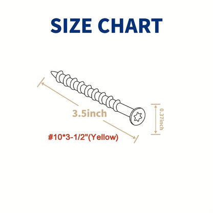 400pcs #10 x 3-1/2" Torx Wood Screws Rust Resistant Yellow Ceramic Coating – Flat Head Fully Threaded Self-Tapping Screws for Wood Fastening Decking & Construction