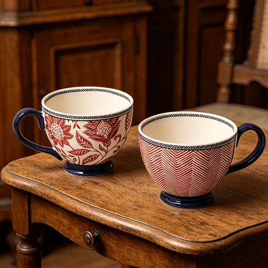 2pcs Giant 101.44oz- Ceramic Extra-Deep Bowl With Handles, No Burn Hands, Bohemian Hand-Painted Design, Chip-Resistant. Microwave & Dishwasher & Oven Safe. Soup Bowl, Snack Bowl, Salad Bowl, Ice Bucket.Family Serving. Home Kitchen Use. Gifts For Weddings