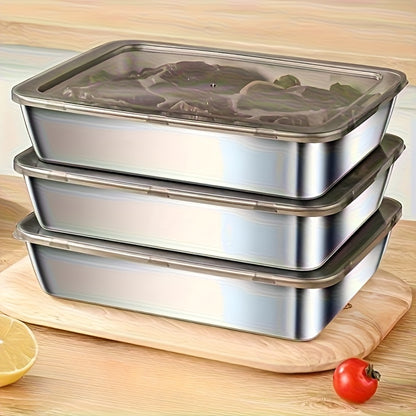 Buy 3 Get 2 Free/Buy 2 Get 1 Free, Total 5/3pcs Stainless Steel Food Storage Containers - Durable Baking Trays with Free Lids, Reusable, Suitable for Picnics, Meal Prep, Refrigerator Organization And Kitchen Essentials | Easy to Clean