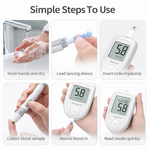 1 Monitor, 1 Needle, 50 Test Strips, 50 Needles | FDA Cleared Blood Glucose Meter Kit | Large Display, Quick 5-Second Results, No Coding Required, USB Powered, Rechargeable Battery | Perfect for Home and Travel, Great Valentine'S Day for home Gift