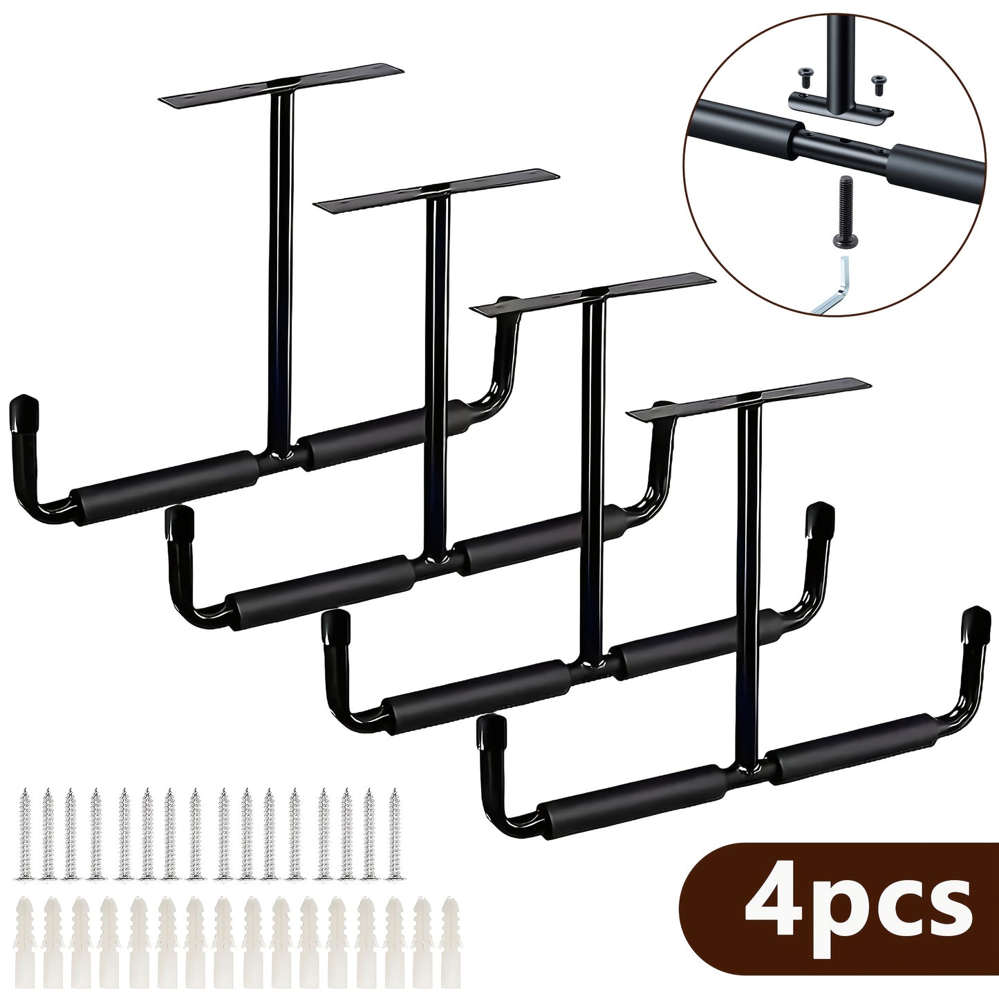 Heavy-Duty Ceiling Mounted Garage Storage Hook Rack, Overhead Metal Ladder Hanger With Double Hook Design & Anti-Slip Foam, Space-Saving Ceiling Storage For Ladders, Hoses, Wood, Large Tools, Includes Screws And Anchors For Easy Installation, 2/4pcs