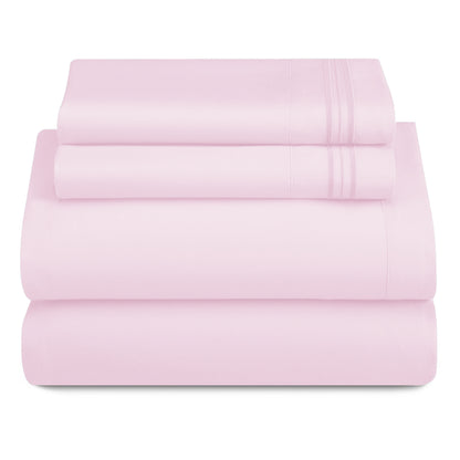 Lux Decor 4 Pieces Solid Bedsheets - 1800 Series Stylish Comfy Bedding Sheet Set - Hotel Luxury Skin Friendly Cooling Sheets & Embroidered Pillowcases Without Filler - Classic Collection With 16 Inches Deep Pocket Room decor - Shrinkage & Fade Resistant