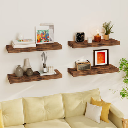 Floating Shelves for Wall 4/8pcs 15.8 Inch, Rustic Wood Wall Shelves with Invisible Brackets, Wall Mounted Display Shelf for Home Decor, Living Room, Bedroom, Bathroom – Walnut, Brown, Black, White, Gray