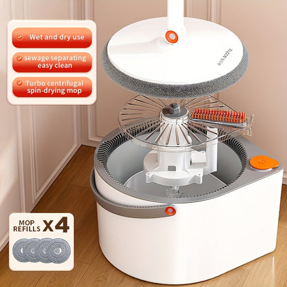 Spin Mop and Bucket Set with Wringer, Joybos Hands-Free Self-Wringing Rotating Floor Mop, Sewage Separation Design, 3 Mop Head Types, Dry & Wet Use for Home, Kitchen & Bathroom Floor Cleaning