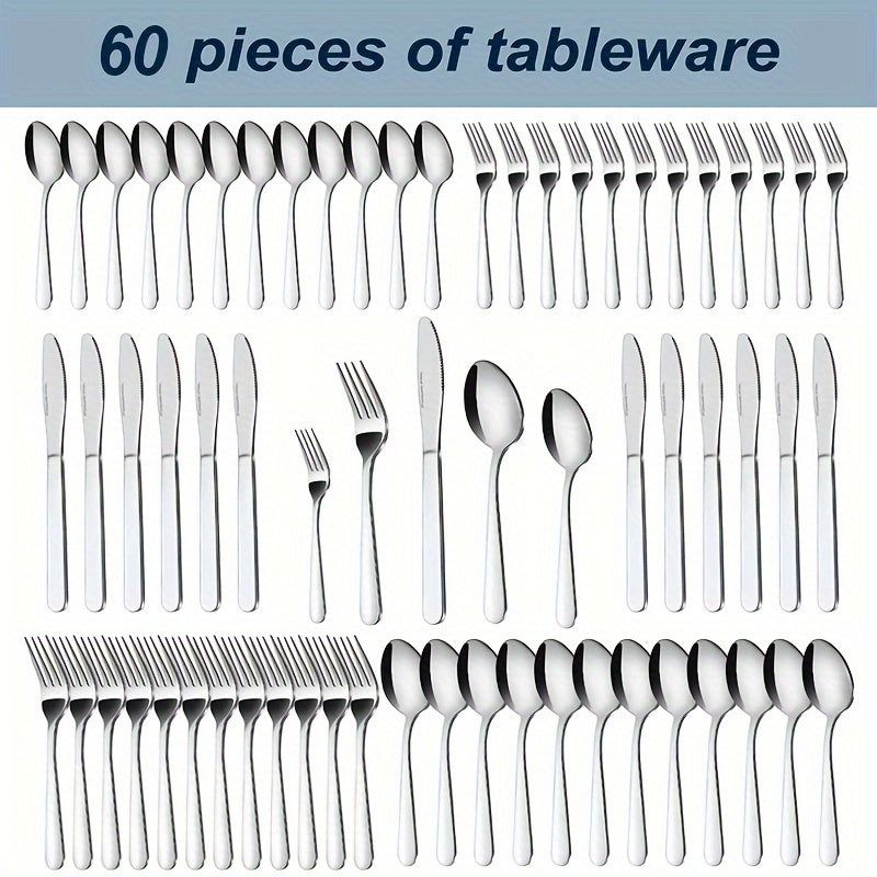90P Stainless Steel Silverware Suitable for 18 People to Use, 60/90pcs, Steak Knife, Salad Fork, Dessert Spoons, Cutlery Set with Gift Box, Kitchen Accessories, Home Outdoor, Wedding Camping Stuff, Halloween Party Gift, Dishwasher Safe