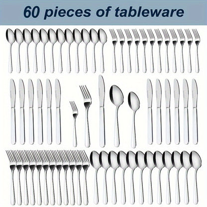 90P Stainless Steel Silverware Suitable for 18 People to Use, 60/90pcs, Steak Knife, Salad Fork, Dessert Spoons, Cutlery Set with Gift Box, Kitchen Accessories, Home Outdoor, Wedding Camping Stuff, Halloween Party Gift, Dishwasher Safe